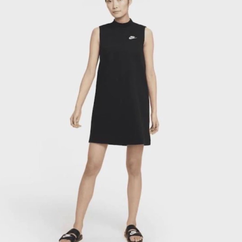Nike Sportswear Mock Neck Sleeveless Dress Black Loose Fit Futura Logo Medium